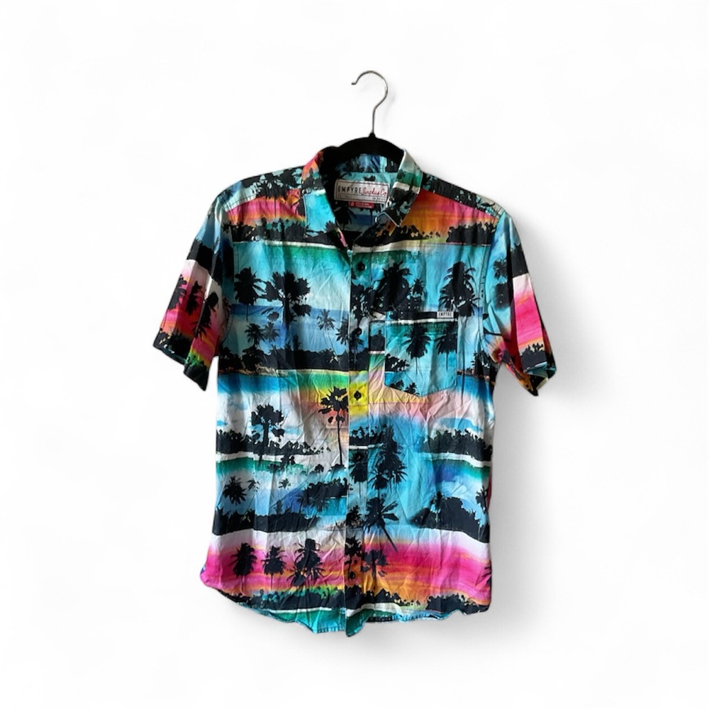 Empyre Surplus Button Up Shirt Mens Palm Ocean Hawaiian Short Sleeve Cotton Smal